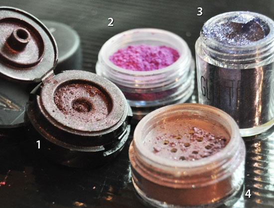 purple pigments and glitter