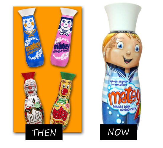 matey bubble bath then and now