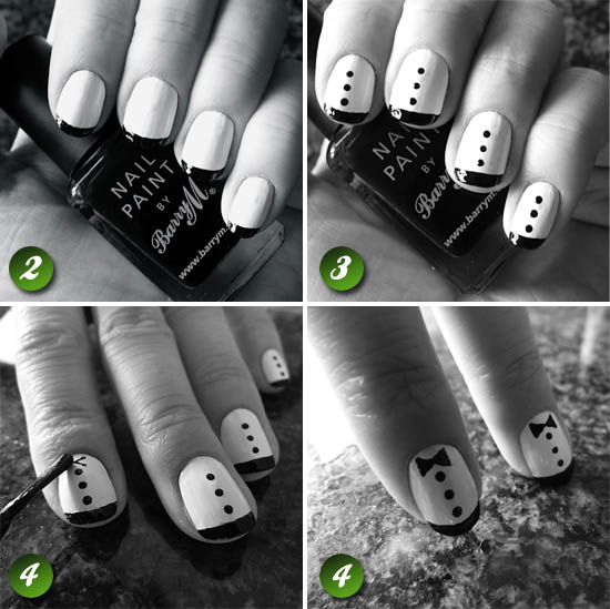 zooey deschanel tuxedo nails tutorial