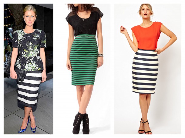 Nikki Hilton - Forever 21 Striped Midi Skirt €10 - Asos Oasis Stripe Pencil Skirt €53