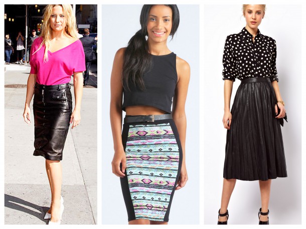 Kate Hudson - Boohoo.com Delia Aztec Print Panel Midi Skirt €12 - Asos Midi Skirt in Pleated Leather €160