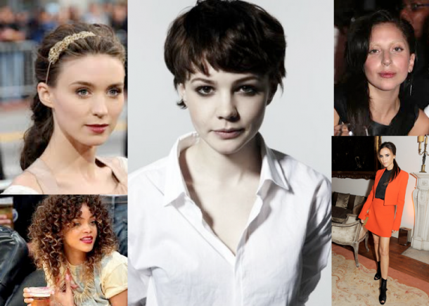 Style chameleons. Clockwise from bottom left: Rihanna, Rooney Mara, Carey Mulligan, Lady Gaga, Victoria Beckham