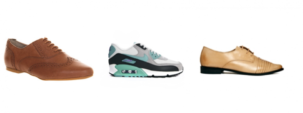 Office Toronto Lace Up Tan Leather €60, Nike Air Max 90 Essential Grey/Mint Trainers €131.96, Pull&Bear Woven Lace Up Flat Shoes €55.55