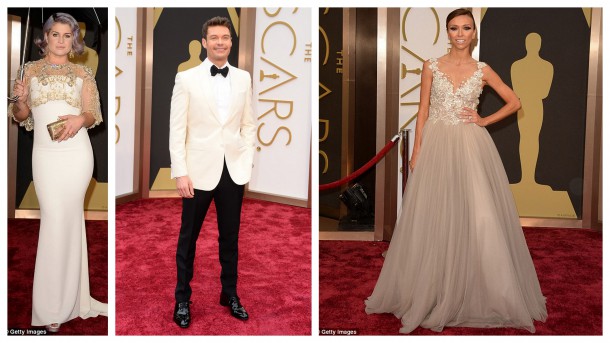 Kelly Osbourne in Badgley Mischka | Ryan Seacrest in Burberry |Guiliana Rancic in Paolo Sebastian