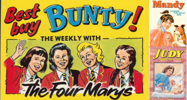 Bunty, Mandy, Judy (Images courtesy of Vintage Comics, Comic Vine, Girls Comics of Yesterday)