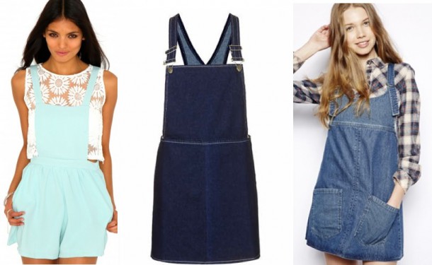 Missguided Isabella Short Dungarees In Mint €25.99, Topshop Moto Clean Indigo Pini Dress €45, Bellfield Denim Dungaree Dress €54