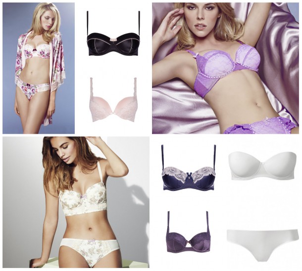 From top left: Bra, €35 & Pants, €15, both Ted Baker; Bras, €8 each, Penneys; Bra, €27 & Pants, €13, both Floozie by FrostFrench at Debenhams; White Bra & Pants, Tezenis; Bra, €22, J by Jasper Conran at Debenhams; Navy lace Bra; €8, Penneys; Bra, €24 & Pants, €10, both M&S