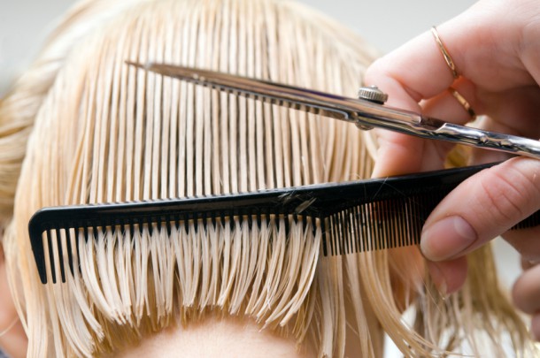 Blonde woman at hair saloon