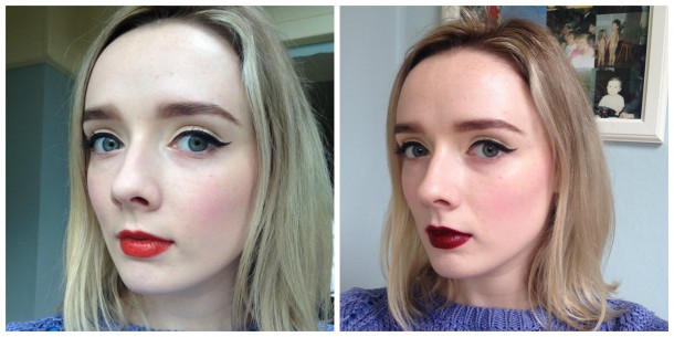 Left: Wearing Rouge Ecstasy in Sultan 405 with Black Ecstasy Mascara Right: Wearing Lip Maestro in Orient 406 with Black Ecstasy Mascara 