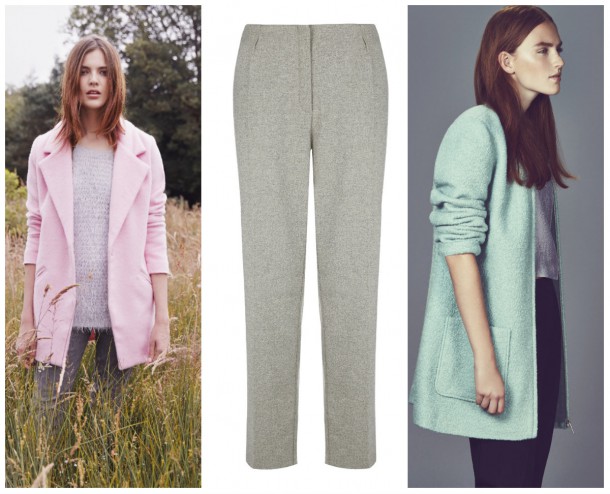 From left: Autumn WInter at Heatons; Trousers, Autograph at Marks and Spencer, €64; New Look Autumn Winter (coat, €64.99)