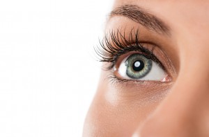 Close up of natural female eye isolated on white background