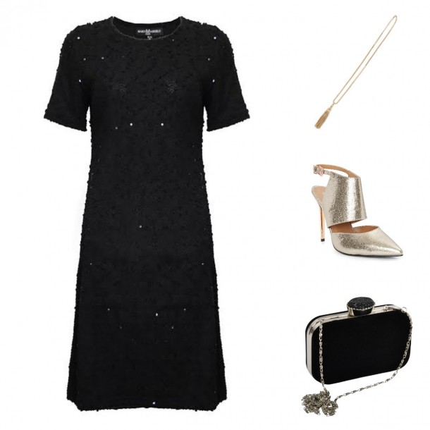 Dress, €32, iclothing; Necklace, €6, Penneys; Shoes, €18, Penneys; bag, €13, Heatons