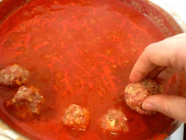 8. Dropping meatballs in
