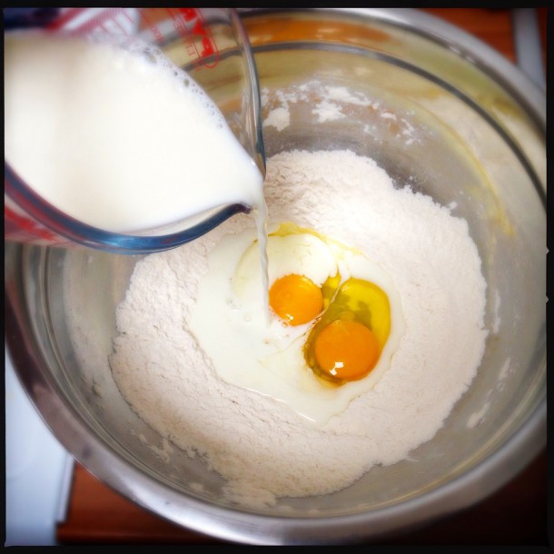 Pour milk into bowl