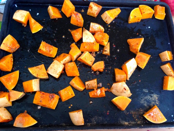 6. chopped squash mixed with spices & oil