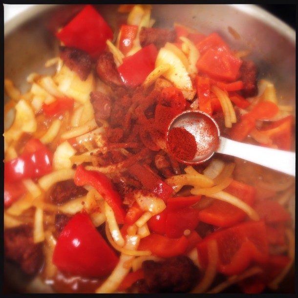8.Adding paprika to pan