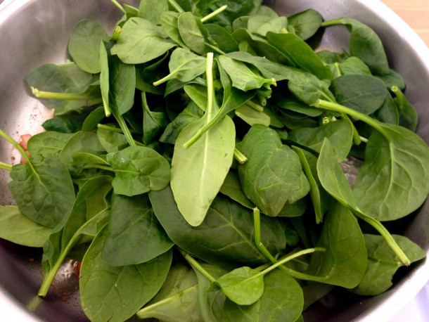 7. add spinach to pan