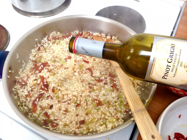 12. Adding wine to pan