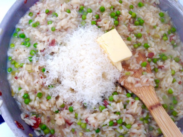 17. Adding cheese and butter to finished risotto