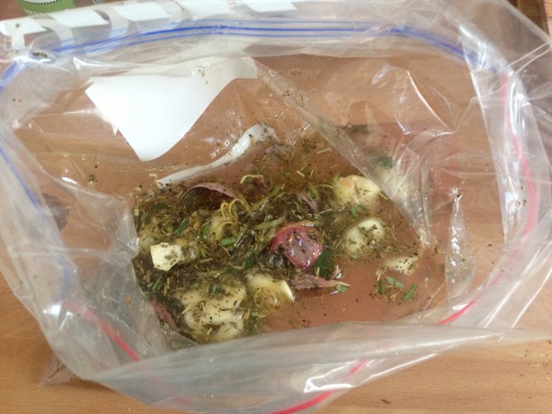 7. Putting marinade into Ziploc bag