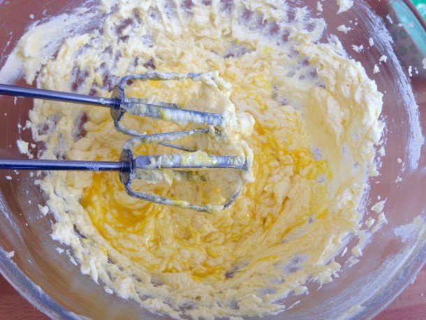 5. Whisking the eggs into the butter and sugar