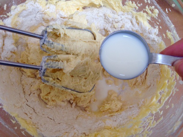 7. Adding the flour and milk