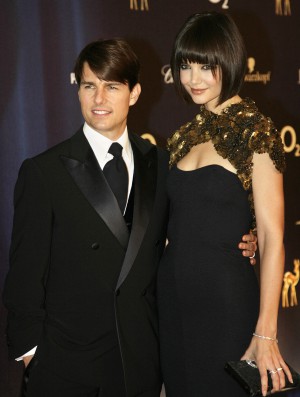 US actor Tom Cruise and his wife Katie Holmes pose on the red carpet before attending the Bambi media prize awards ceremony, 29 November 2007 in Dusseldorf. The awards ceremony takes place every year under the patronage of German publisher Hubert Burda and awards nominees in the sectors of communication, entertainment and show business as well as economy, politics and sports. Tom Cruise was awarded with a Bambi category "Courage". AFP PHOTO DDP/ SASCHA SCHUERMANN GERMANY OUT (Photo credit should read SASCHA SCHUERMANN/AFP/Getty Images)