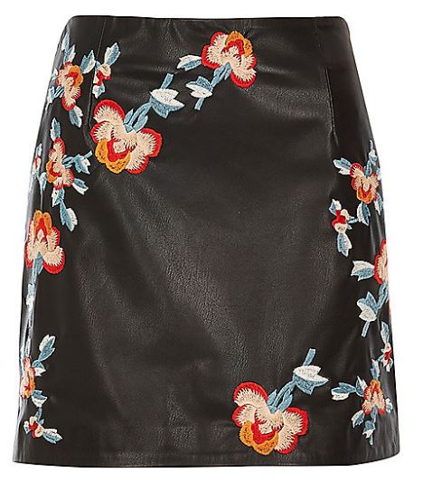 river island floral leather mini skirt