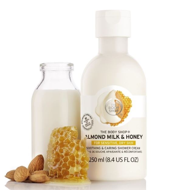 beauty products the body shop almond milk and honey shower cream
