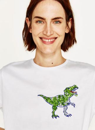 zara white t-shirt with dinosaur