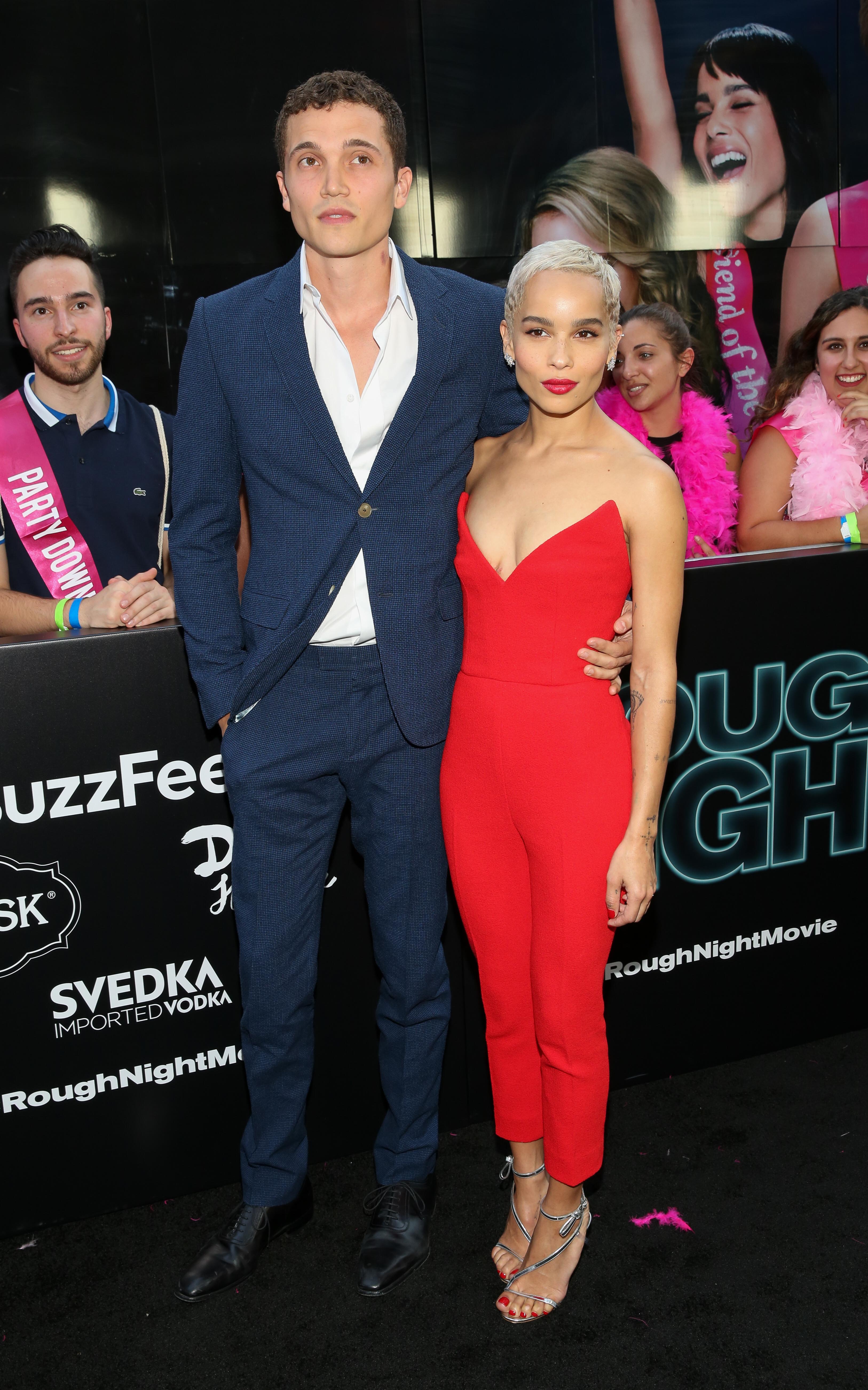 Zoe Kravitz structured red jumpsuit rough night premiere