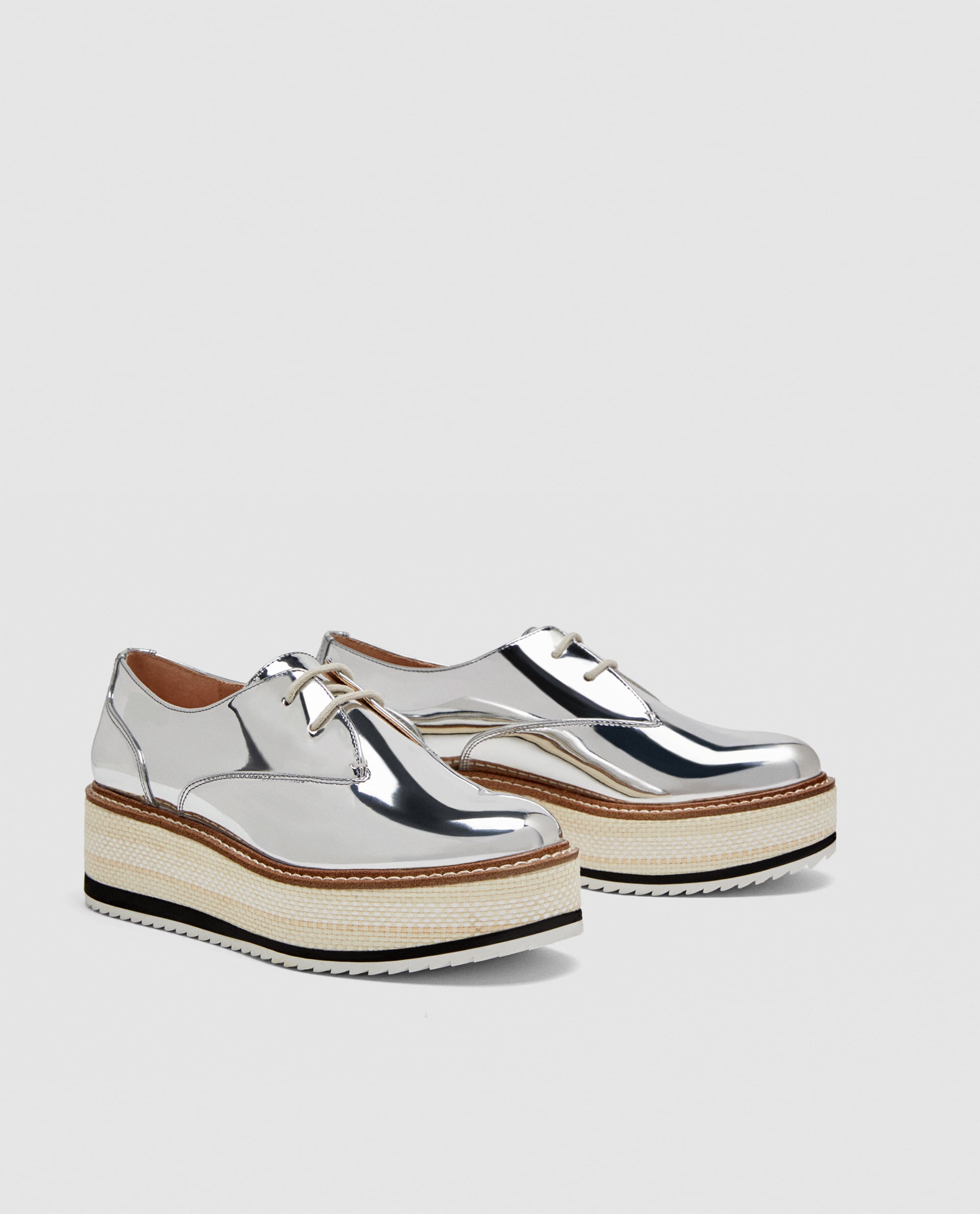 zara leather silver flatform brogues