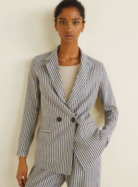 Mango Striped linen blazer