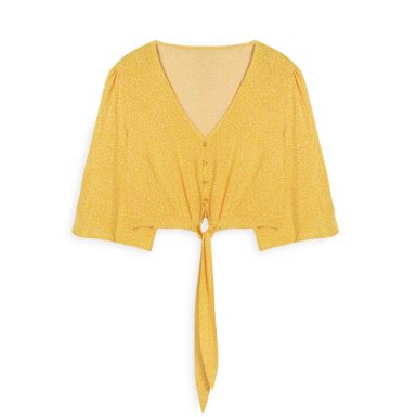 Yellow Polka Dot Tie Front Blouse