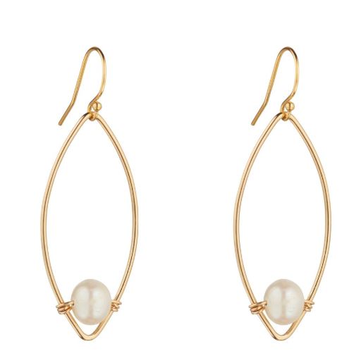 MoMuse Gold Filled Oval Earrings with Fresh Water Pearls