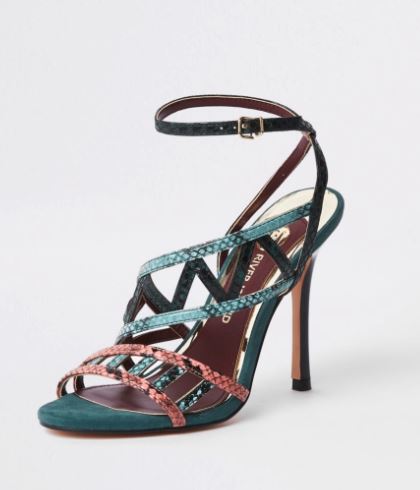 Green snake embossed strappy sandals €60.00