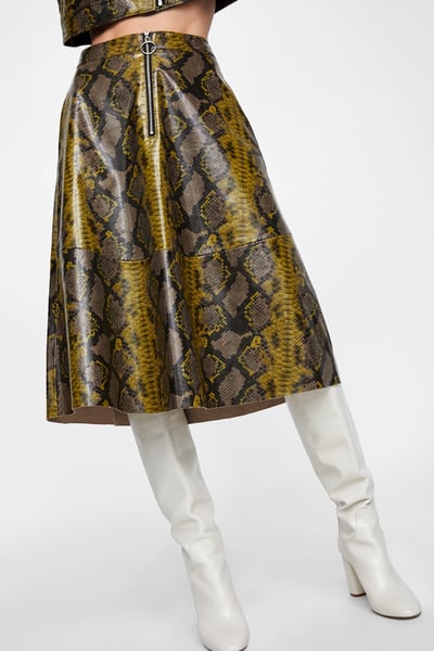 zara snakeskin skirt with white autumn boots