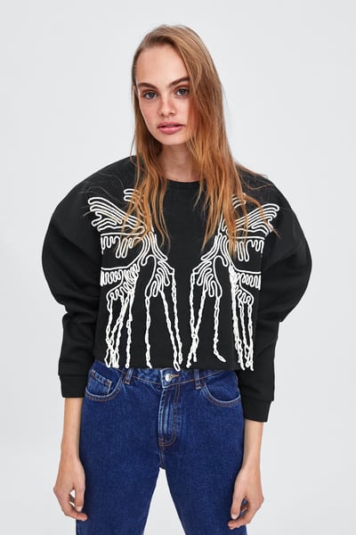zara embroidered cropped sweatshirt