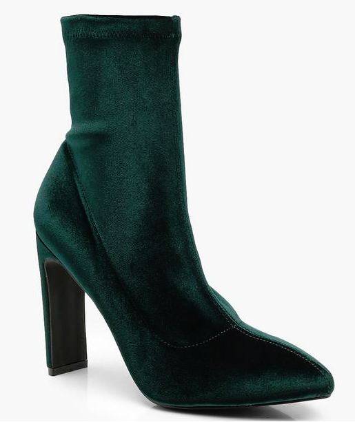 boohoo velvet green sock boots