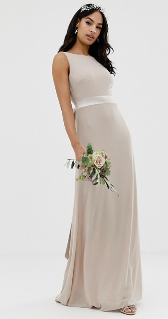 Tfnc pleated maxi bridesmaid dress with outlet cross back and bow detail