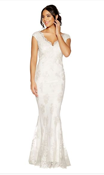 Clara white lace shop bardot fishtail bridal dress