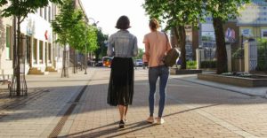 two women walking