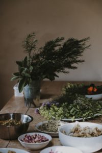 Bowls of herbs