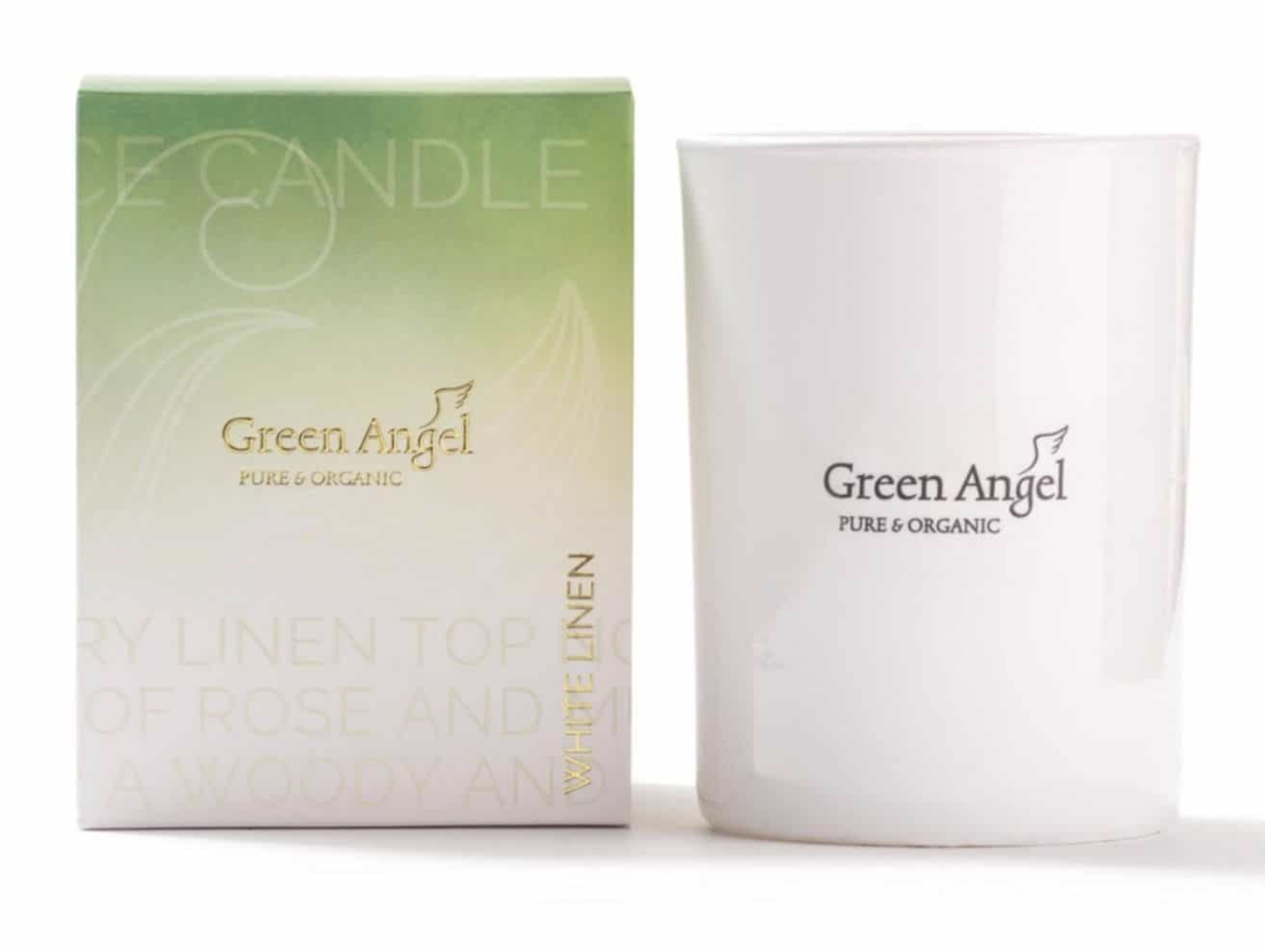 Valentine's Day Gift for Her: Green Angel White Linen Candle