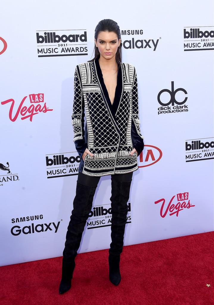 LAS VEGAS, NV - MAY 17:  Model Kendall Jenner wearing Balmain x H&M attends the 2015 Billboard Music Awards at MGM Grand Garden Arena on May 17, 2015 in Las Vegas, Nevada.  (Photo by Jason Merritt/Getty Images)